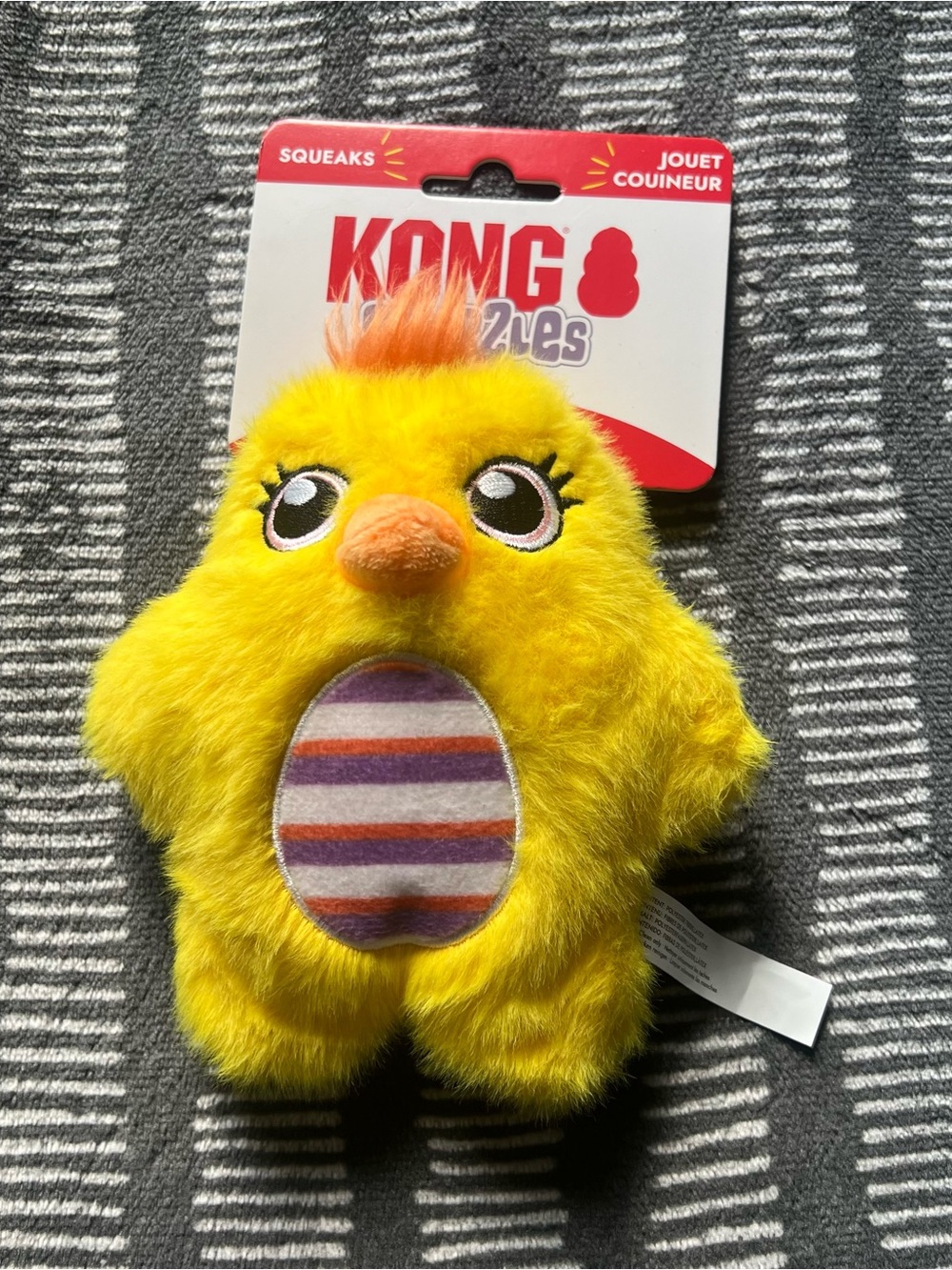 KONG Yellow Plush Chick Bird Toy with Orange Beak and Crest